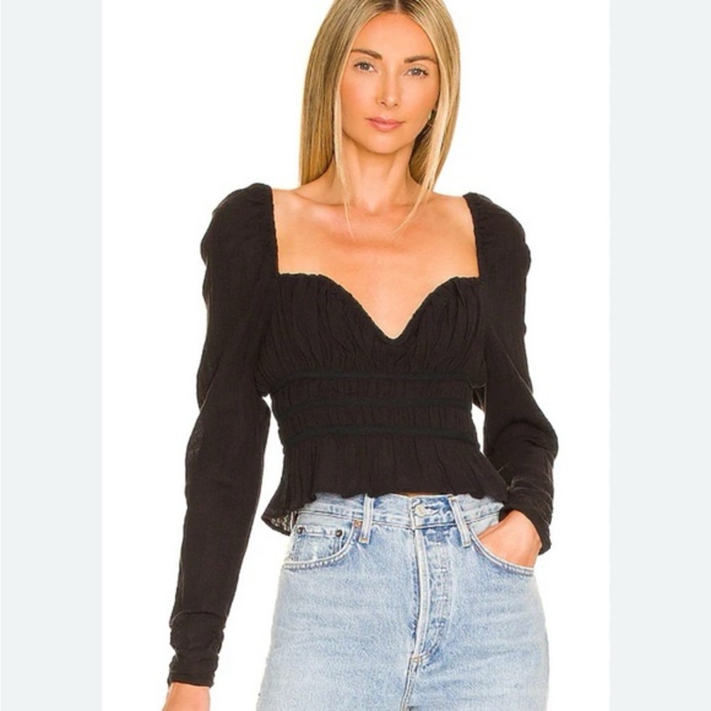 Free People Chloe Smocked Tie Neck Cotton Top